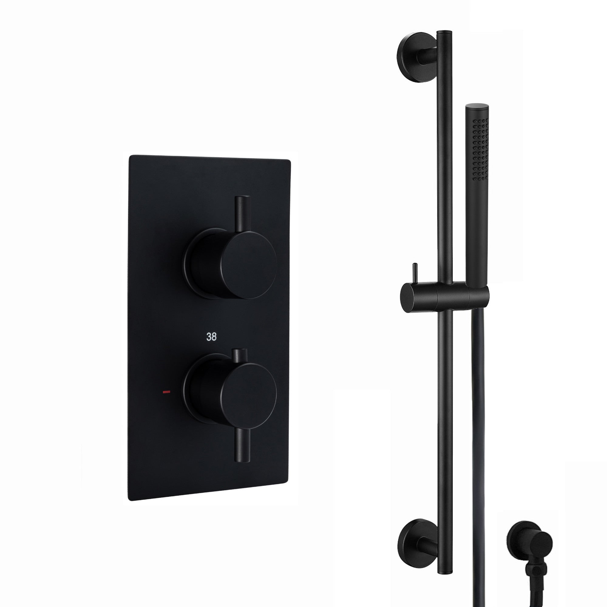 Naples Contemporary Round Concealed Thermostatic Shower Set Slider Rail Kit - Matt Black (1 Outlet)